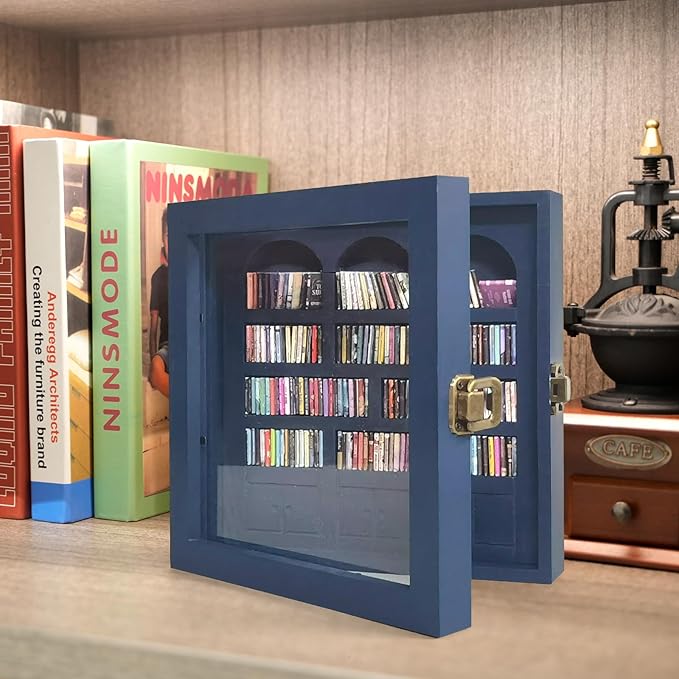 Anxiety Bookshelf – Mini Books Display for Stress Relief and Fun Decor, Perfect Decorative Miniature Library for Book Lovers, Ideal for Home Decor, Office Décor, and Thoughtful Gift Giving - Blue