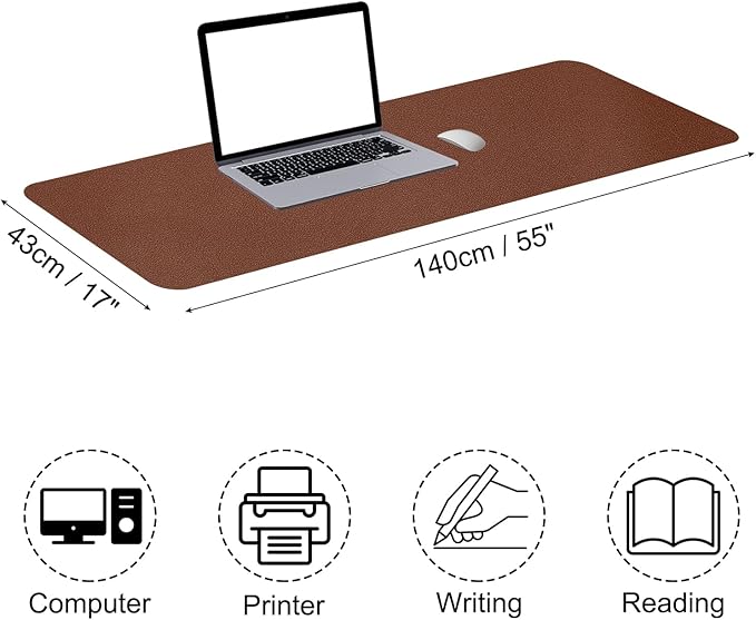 Patikil Desk Mat, 55"x17" Non-Slip Waterproof PU Leather Desk Pad Dual Sided - Dark Brown