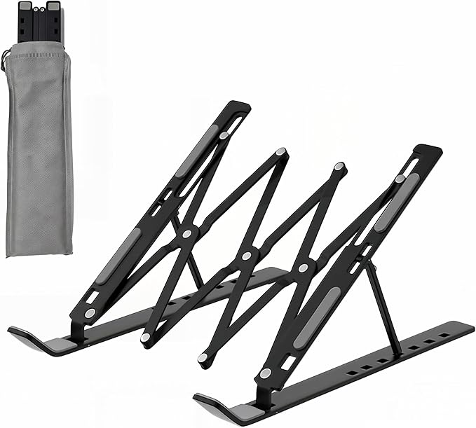 Laptop Stand for Desk, Adjustable 7-Level Aluminum Riser, Ergonomic Notebook Holder, Portable Foldable Laptop Stands Travel for 10-17” Laptops, MacBook, Notebook (Black)