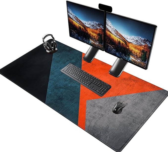 Modern Art Extended Mouse Pad 48" x 24", Abstract Design Desk Mat, Non-Slip Rubber Base, Large Surface for Gaming and Office, Durable, Waterproof, Vibrant Geometric Colors