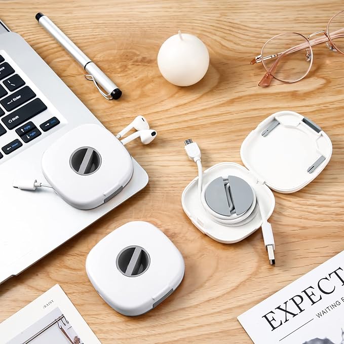 6 Pieces Retractable Cable Management Charging Organizer Phone Cord Holder Small Winder Case for Headset Cord Mouse Wire Charger Cable(White)
