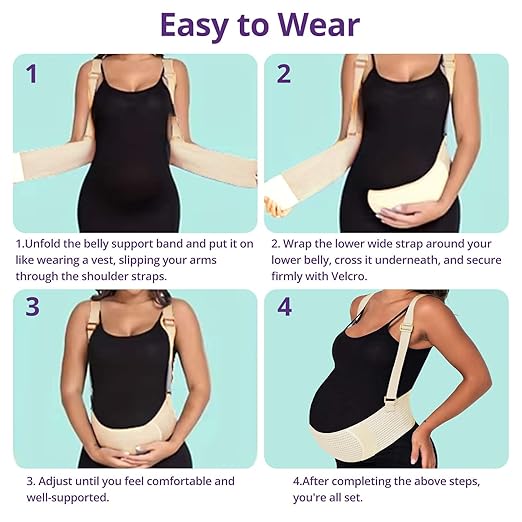 Maternity Belly Band with Back Support – Over-the-Shoulder Pregnancy Support Belt with Lumbar Support, Breathable Mesh Design, Strong Adjustable Hook & Loop Straps, No Digging Comfort for All-Day Wear (Beige, Medium（121-160LB）)