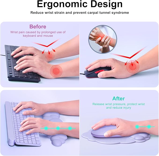 MOKURU Cloud Mouse Pad with Wrist Rest, Cloud Keyboard Wrist Rest, Mouse Pad Wrist Support, Ergonomic Keyboard Mouse Wrist Support (Purple)