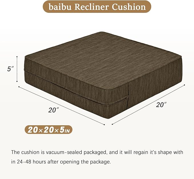 baibu Extra Large Dual-Layer Gel Memory Foam Recliner Cushions for Elderly, 20x20x5 Inch Thick Non-Slip Recliner Seat Cushion Suitable for Couch for Easy to Stand Up & Reduce Hip & Lumbar Pain, Brown