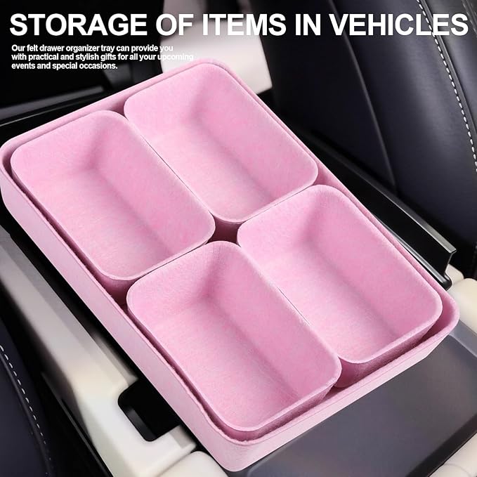 Desk Drawer Organizer,7 Pack Felt Drawer Organizer Shallow Drawer Organizers Felt Storage Bins,Desk organizer trays (Pink)