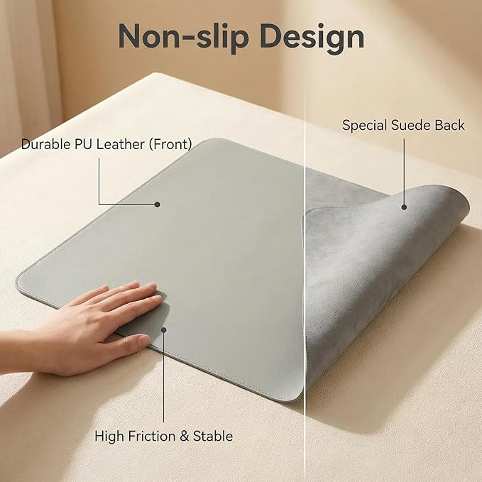 Office Leather Desk Mat, Mouse and Keyboard Pad, Computer and Laptop Mat, Desktop Protector and Cover, Writing Pad and Blotter (19.7''x20.09'', Gray)