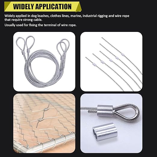 Twidec/222PCS 8 Sizes Aluminum Crimping Loop Sleeve M1.2-M6(3/64''-1/4'') Wire Rope Sleeve Cable Crimp Ferrules for Wire Rope and Cable Assortment Kit N-019-222PCS