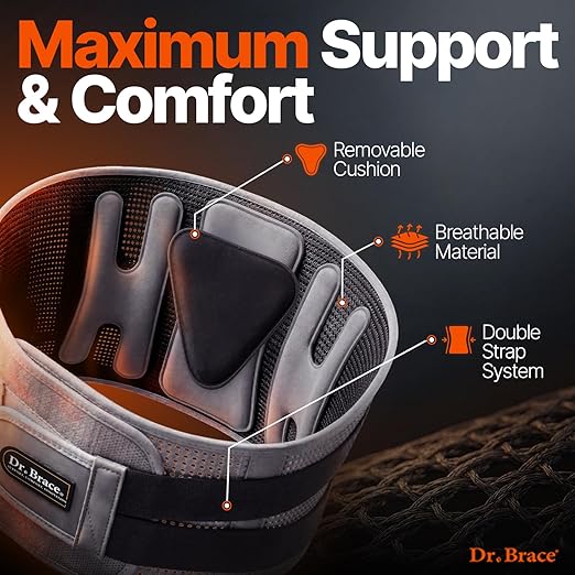 DR. BRACE® Lower Back Brace for Men & Women for Lower Back Pain Relief, Revolutionary Versatile Splints System & Removable Lumbar Pad, Adjustable & Breathable Back Support Brace (35.4-41.3″)