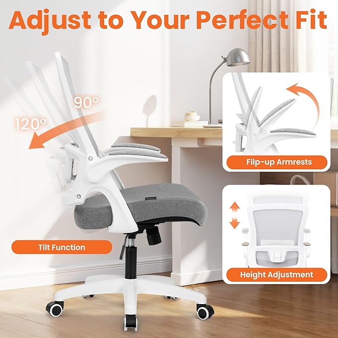 NEO CHAIR Office Desk Gaming Chair Computer High Back Mesh Seat with Rolling Wheels Ergonomic Adjustable Comfy Flip-up Armrests Lumbar Support Height for Home (Grey)