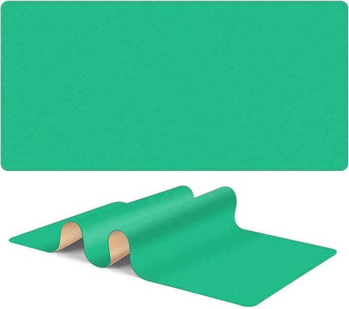 Leather Mouse Pad with Stitched Edge, Waterproof Gaming Mouse Mat for Computers, Laptop, Office & Home (Green, 25"*13")