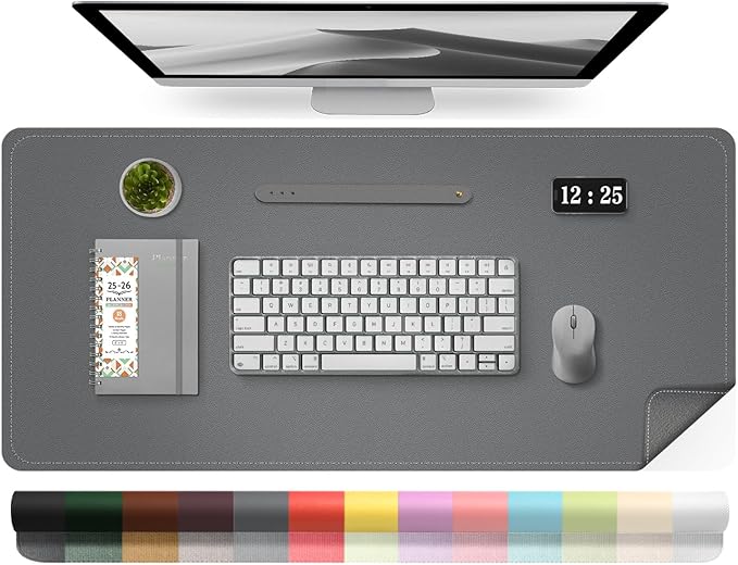 Leather Desk Pad Protector, 39.4'' X 17'' Large Mouse Pad, Office Desk Mat, Non-Slip PU Leather & Suede Base Desk Blotter, Laptop Desk Pad, Desktop Mat for Office Home, Dark Gray