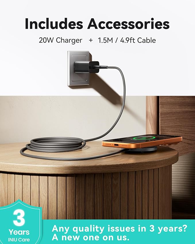 INIU for Mag-Safe Charger with Cooling Fan for Gamers, Original Qi2 Certified 15W Fast Wireless Charging Pad for iPhone 17 16 15 14 13 12 Series & AirPods 4-2 Pro, Ideal for Travel Bedside Desk