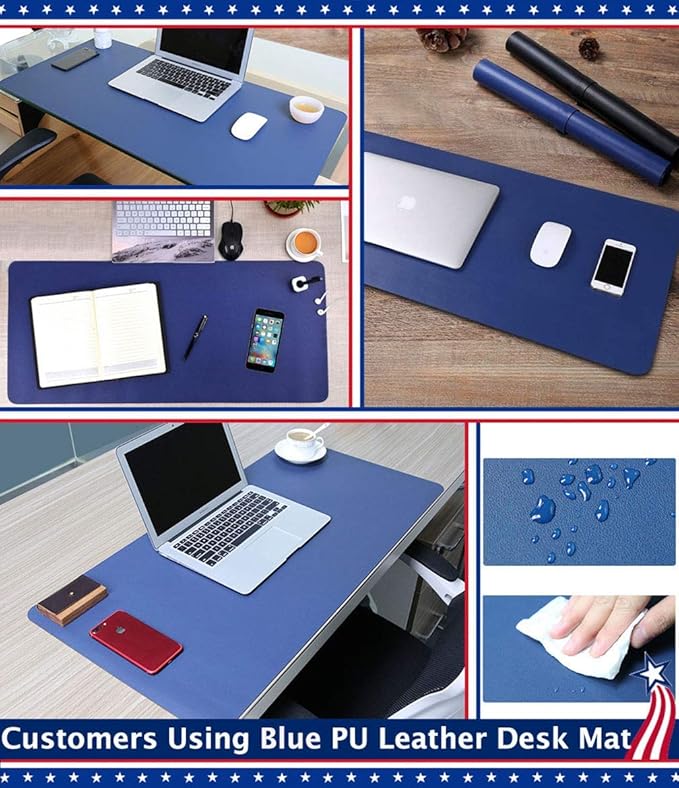 24 X 60 Inch XL Desk Mat Desktop Protector Non-Slip PU Leather Desk Pad Blotter Laptop Computer Gaming Keyboard Mouse Pad Writing Mat Desk Cover for Women Men Kids Girls Rctangular Waterproof Black
