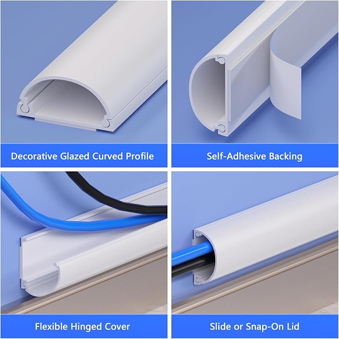 ZhiYo D Cord Hider for Wall Mount TV, 39in(3 x L13) Self-Adhesive Cable Hider Kit, PVC Cord Covers for Wires on Wall, White Cable Raceway, Paintable Wire Hiders, 1.2" (W) x 0.55" (H)