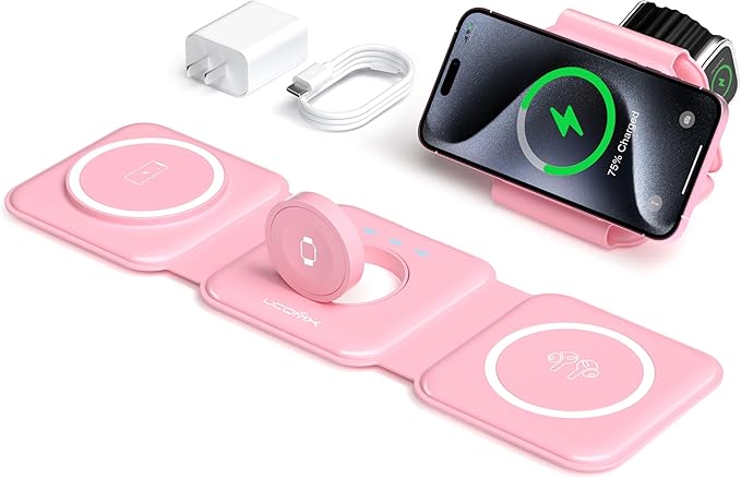 3 in 1 Charging Station for Multple Devices,Foldable 3 in 1 Wireless Charger for Travel,Nano Wireless Charging Station for iPhone16 15 14 13 12 Pro Max/Watch 10 9 8 7 6 5 4 3 Ultra/AirPod Pro