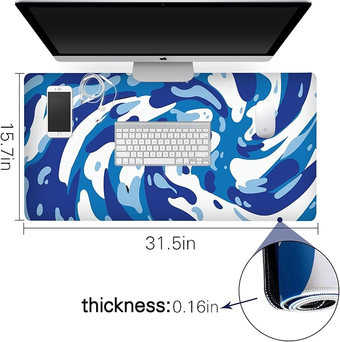 Fluid Pattern XXL Mouse Pad,Super Thick Waterproof Fluid Pattern Large Gaming Mousepad with Stitched Edge,Mouse Computer Desk Accessories,Non-Slip Base Mouse Keyboard Mat 800X400X4mm