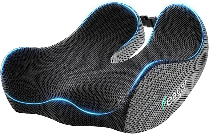 Feagar Seat Cushion for Office Chair - Memory Foam Tailbone Cushion for Desk Chair, Car Seat and Wheelchair - Ergonomic Chair Pad for Hip and Lower Back Comfort Gray