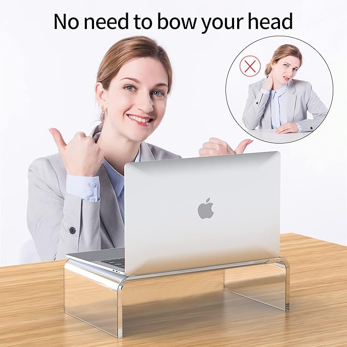 Acrylic Monitor Stand Riser 15'' Clear Laptop Stand for Desk Acrylic Monitor Riser for Desk Accessories Aesthetic Laptop Riser Clear Computer Stand White Office Supplies for Women Essentials