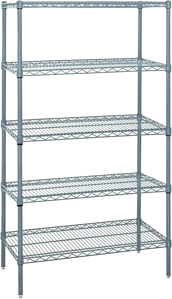 Quantum Storage Systems WR74-1454GY-5 Wire Shelving 5 Shelf Starter Units, 14" x 54" x 74", Gray Epoxy
