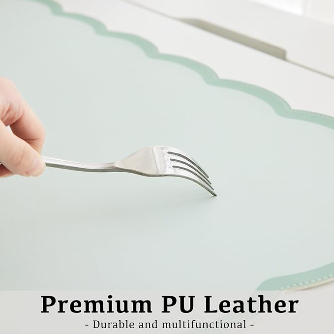 Scalloped Desk Mat, 31.5" x 15.7" Large Cute Aesthetic Desk Accessories, PU Leather Computer Laptop Desk Mouse Keyboard Pad, Desk Writing Mat for Vanity/Work/Home Decor (Sage, 31.5" x 15.7")