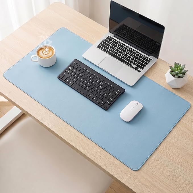 No n-Slip Leather Desk Pad, Waterproof Laptop Computer Desk Keyboard Mat, Table Protector Blotter Mat, Mouse Pad for Office/Work/Home/Decor(Blue, 7.88'' x 23.64'')
