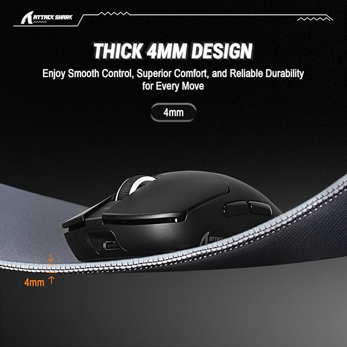 ATTACK SHARK CM02 Gaming Mouse Pad for Esports Speed Mouse mats for Desk Waterproof Surface Stitched Edges and Anti-Slip Rubber Base Size M Laminate 16.14” x 12.2” x 0.16” Gray