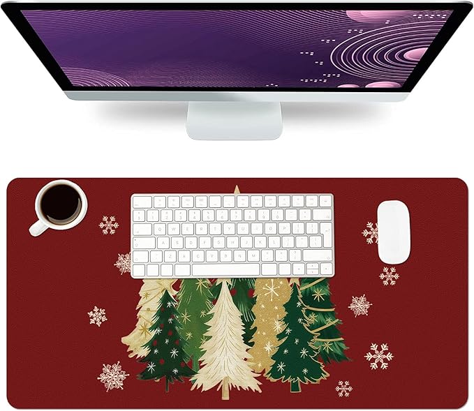 Christmas Mouse Pad PU Leather Christmas Tree Desk Mat Large Waterproof Gaming Pad Winter Non-Slip Keyboard Mouse Pad Writing Pad for Gamer Office&Home