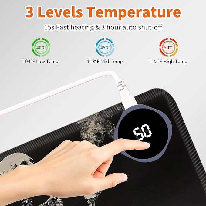 Heated Mouse Pad,Warm Desk Pad with 3 Levels Heating & 3 Hours Auto Shut-Off, PU Leather Heated Desk Pad Warmer Pad for Home Office - 31.5 x 13 inch,Skeleton Drinking Coffee