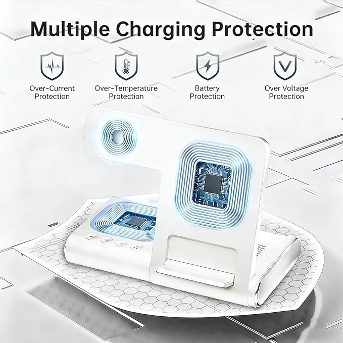 BLKE 3 in 1 Wireless Charging Station with Bluetooth Speaker & Night Light, 33W Foldable Bedside Charger Stand for iPhone 17/16/15/14/13, Apple Watch, AirPods Pro & Samsung Galaxy Phone