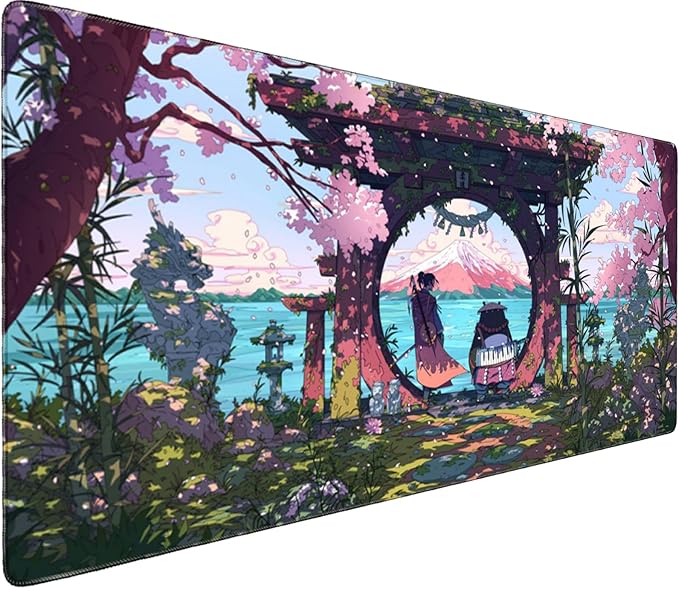 LifetimeWarrantly Japanese Large Extended Mouse Pad with Stitched Edges (35.4”x15.6”) - Waterproof Desk Mat, Non-Slip Rubber Base for All-Desk Coverage, Perfect for Gaming, Office, and Home