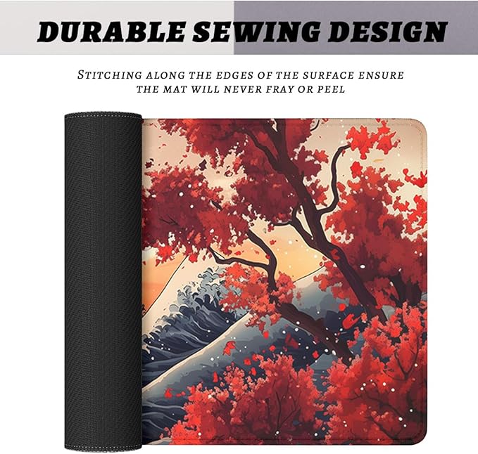 Japanese Great Wave Desk Mat Ocean Sunset Red Maple Mousepad XL Large Gaming Mouse Pad Laptop Keyboard Mat Desk Pad 31.5"x11.8"