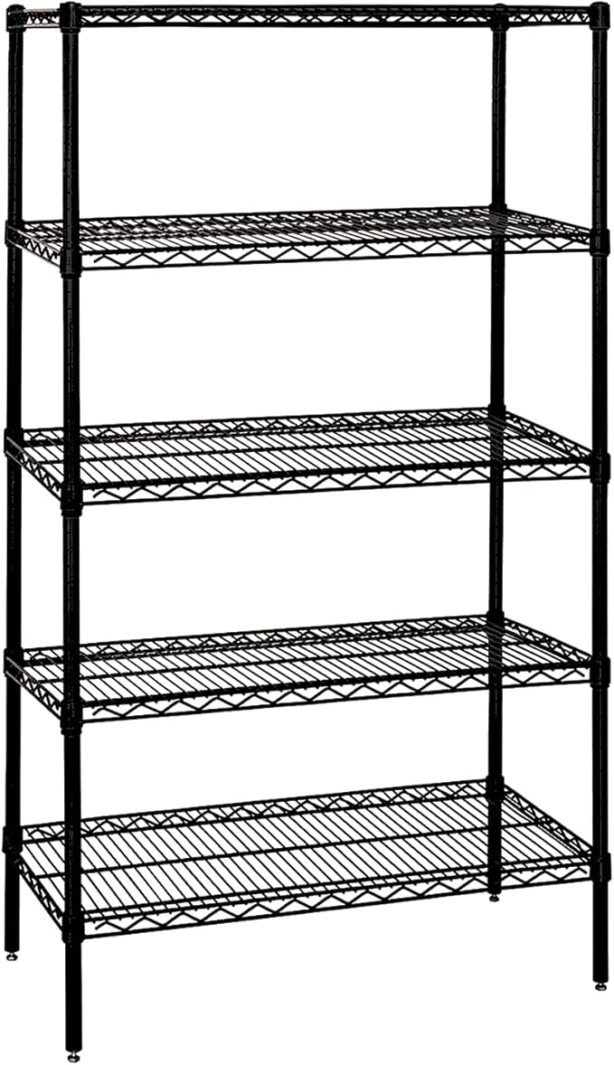 QUANTUM STORAGE SYSTEMS WR74-1236BK-5 Starter Kit Wire Shelves Black Epoxy 5 Shelves 74" H x 36" W x 12" D