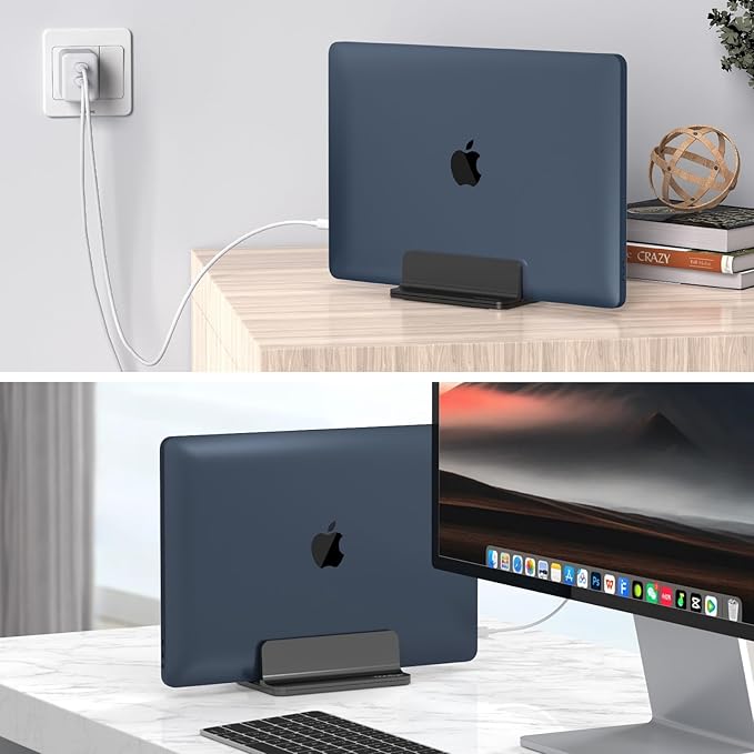 YICOSUN Aluminum Vertical Laptop Stand for Desk - Adjustable Width Dock for MacBook, Surface, Samsung, HP, Dell up to 17.3 inches - Space-Saving & Protective Design - Black