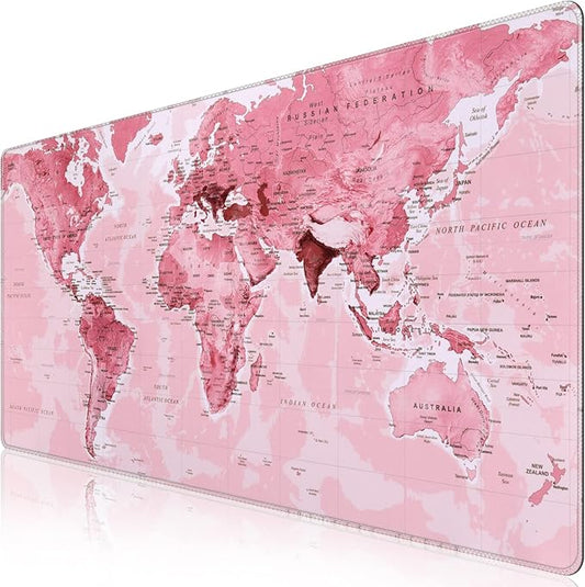 iCasso Extended Gaming Mouse Pad (35.4x15.7 in), Large 3mm Non-Slip Rubber Base Mousepad with Stitched Edges, Waterproof Keyboard Mouse Mat Desk Pad for Work, Game, Office, Home - Pink World