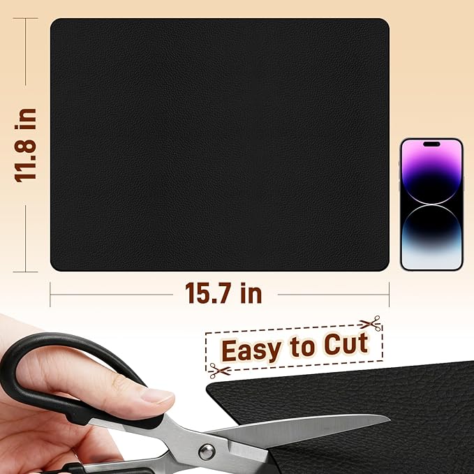 Cuttable PU Leather Nightstand Mat - 15.7x11.8in, Waterproof, Heat Resistant & Non-Slip Night Stand Accessories, Bedside Table Mat, Dresser Protector Top, End Table Cover, Small Desk Mat, Black