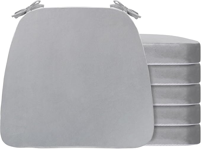 Chair Cushions Set of 6, D-Shaped Seat Cushion for Chair, Non Slip Chair Pads with Ties, 17" x 16" x 2", 40D Foam, Removable Washable Cover, Seat Cushions for Kitchen Chairs, Velure Grey