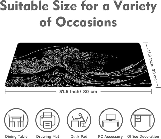 Gaming Mouse Pad Desk Pad XL Large Mouse Mat Office Decor Accessories (Black Wave)