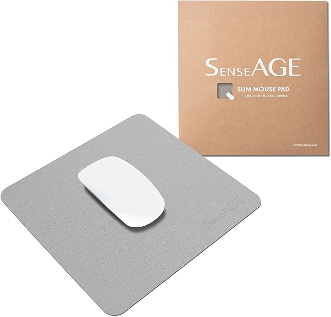 SenseAGE Slim Mouse Pad for Home/Office, Portable Mouse Mat for Computer & Laptop, Fabric Style Vegan Leather, Non-Slip Base, Compatible with Laser and Optical Mouse, 8.66” x 8.66” (Light Grey)