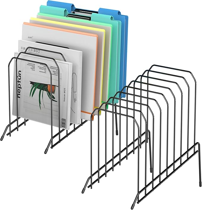 MINDEPOT Incline Sorter Desk File Organizer, Metal Desk Magazine Folder Holder with 8-Section Vertical Compartments Rack File Organizer for Office, Home, School