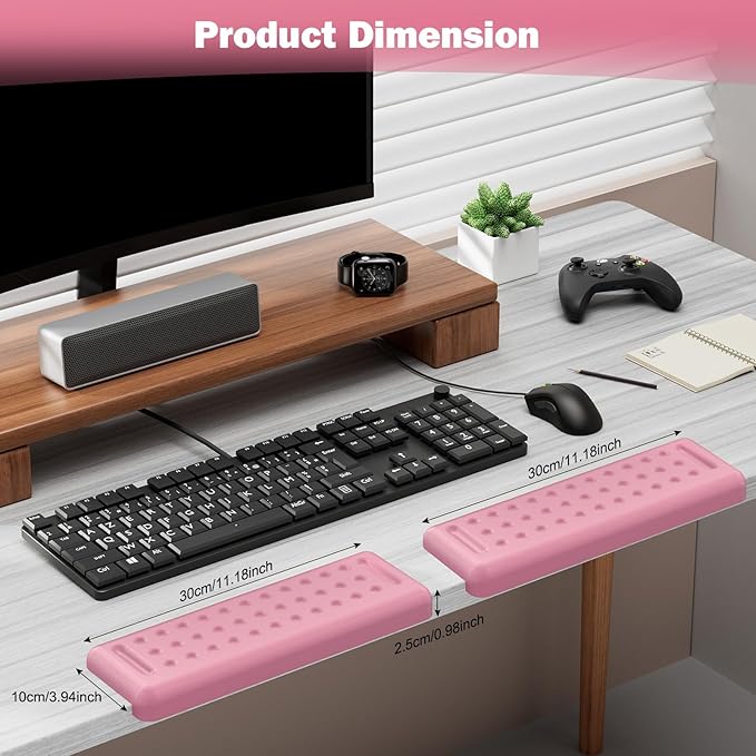 Leolee L-Shaped Desk Elbow Pads for Desk, Light Pink Memory Foam Arm Rest for Desk with Non-Slip Base, Ergonomic Desk Edge Cushion, Wrist Rest for Computer Keyboard, Typing, Office, Home (2 Piece)