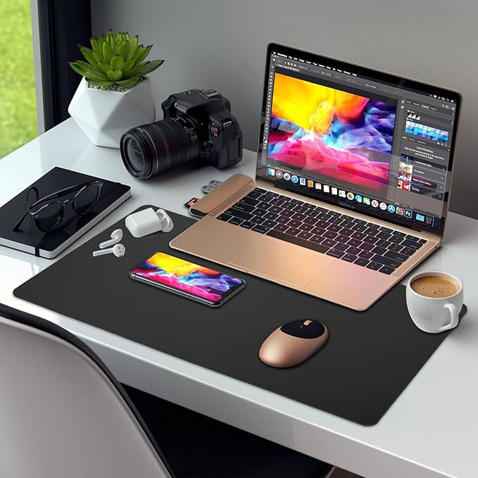 Large Leather Desk Pad Protector,Black, 27.5inch x 13.7inch,Non-Slip Durable Office Desk Mat for Writing, Computer, Laptop, Mouse Pad & Desktop Use,Desk Protector Mat