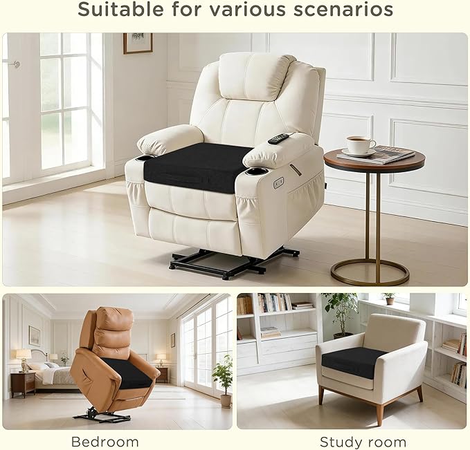 Recliner Cushions for Elderly Square Chair Pads with Non-Slip Bottom for Couch Armchairs Booster Comfy 20"x20"x3.8" Recliner Cushion for Long Sitting with Washable Cover 1 Pack Black
