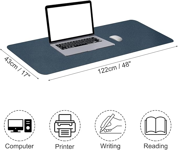 Patikil Desk Mat, 48"x17" Non-Slip Waterproof PU Leather Desk Pad for Office, Home, Work & Study; Dual Sided - Dark Blue