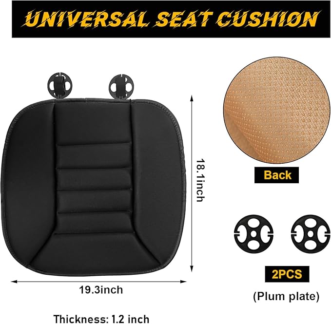 povtii Car Seat Cushion, Non-Slip Bottom Cushion for Car Driver Office or Home Chair, Breathable Pressure Relief Seat Pad with Memory Foam, Car Accessories Fit Most Vehicles (Black)