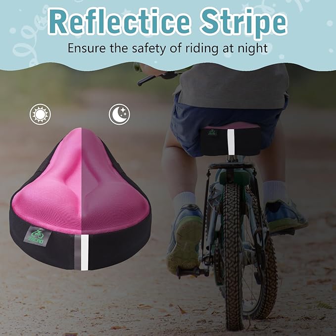 Zacro Gel Kids Bike Seat Cushion Cover for Boys & Girls, Anti-Slip Bike Seat Cover for Toddler, Breathable & Extra Soft Memory Foam Child Bicycle Saddle Padded with Reflective Strip, 9"x6"