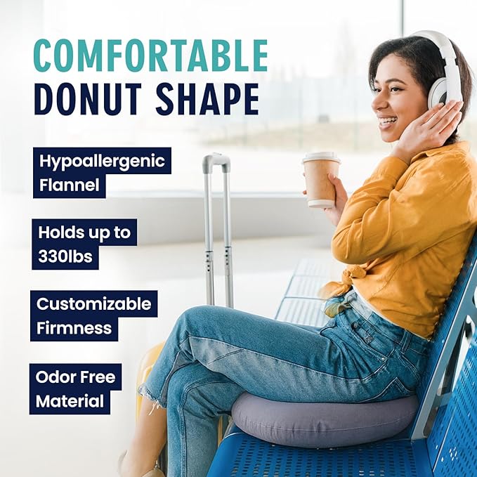 Dr. Frederick’s Original Inflatable Donut Pillow - 18" Seat Cushion for Tailbone Pain, Hemorrhoids & Bed Sores – Doctor-Developed for Postpartum, Prostatitis & Travel - Odor-Free, Durable Vinyl - Gray