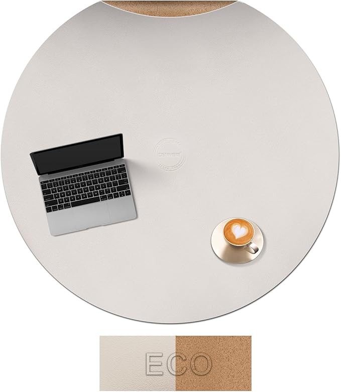 CENNBIE 42/40/36/32/30 Inches Round Table Mat - Cork Leather Table Pad Protector - Suitable as Side Dining Coffee Table Cover - Can Be Cut to Fit (Cream)