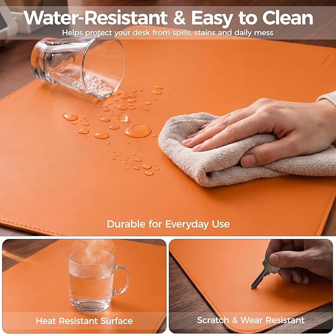 Large Desk Pad Non-Slip Desk Mat Protector for Keyboard Mouse Waterproof Vegan Leather Surface Faux Leather Laptop Mat Smooth Mouse Pad Premium Gift Tube Sunset Orange 23.6" x 13.7"