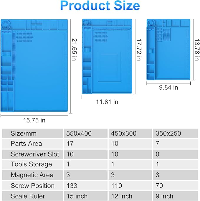 STREBITO Soldering Mat - Large, Heat Resistant Up to 932F, Magnetic, Silicone Work Mat for Soldering Iron, Electronic & PC Building - Size 21.7" x 15.8