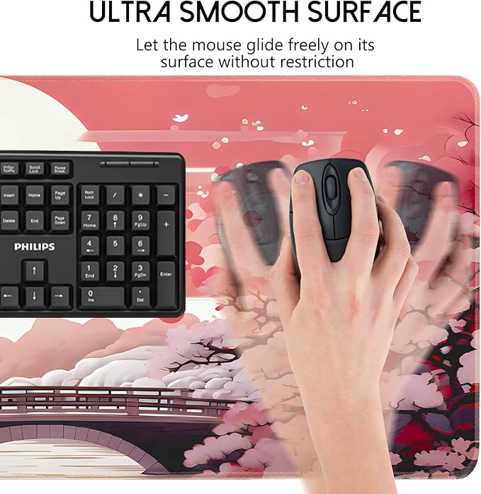 FreeNook Japanese Large Gaming Mouse Pad 35.4 x 15.7 in Computer Mouse Pad Anime Gaming Mousepad, Expanded Architecture Cute Desk Pad with Nop-Slip Suitable for Home Office